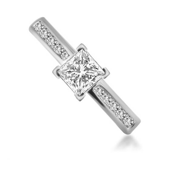 GIA Certified 1.00ct SI2/F Natural Princess Diamond Shoulder Set Ring in 18k White Gold