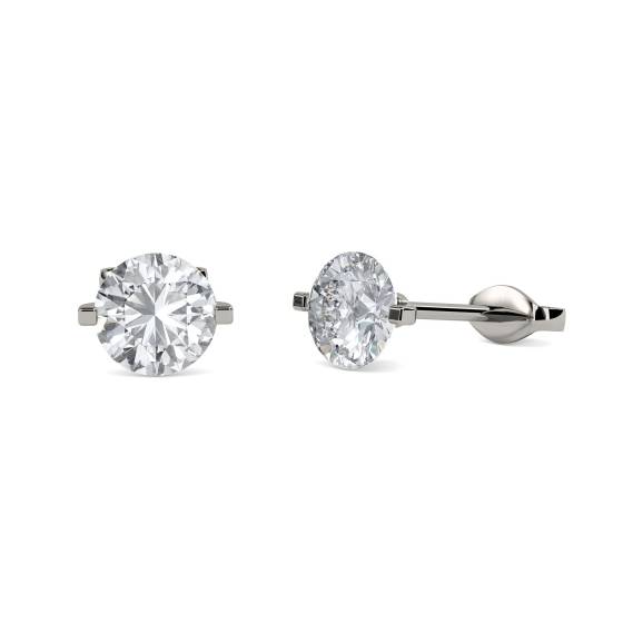 0.25ct VS/E-F Unique Two Prong Natural Round Diamond Stud Earrings in 18k White Gold