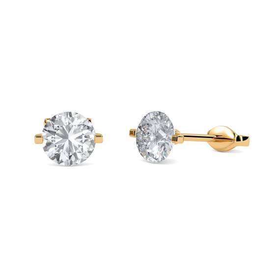 0.15ct VS/E-F Unique Two Prong Natural Round Diamond Stud Earrings in 18k Yellow Gold