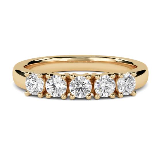 0.50ct SI2/F 5 Stone Natural Round Diamond Half Eternity Ring in 18k Yellow Gold