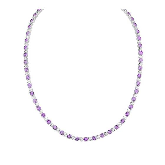 Pink Sapphire and Round Diamond Line Necklace