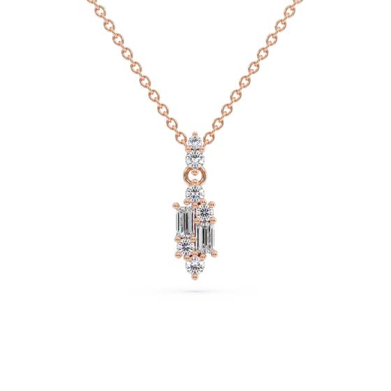 Round & Baguette Diamond Small Reflection Necklace