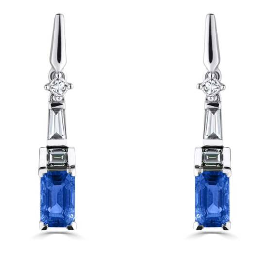095ct Diamond and Blue Sapphire Art Deco Drop Earrings