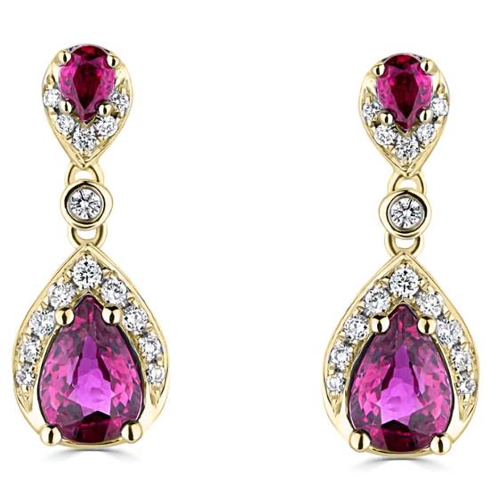 1.35ct Diamond and Ruby Pear Drop Earrings