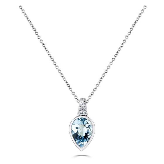 1.75ct Pear and Round Aquamarine and Diamond Necklace