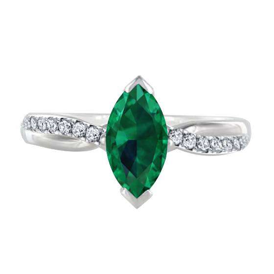 Fancy Emerald Green Marquise Diamond Shoulder Set Ring