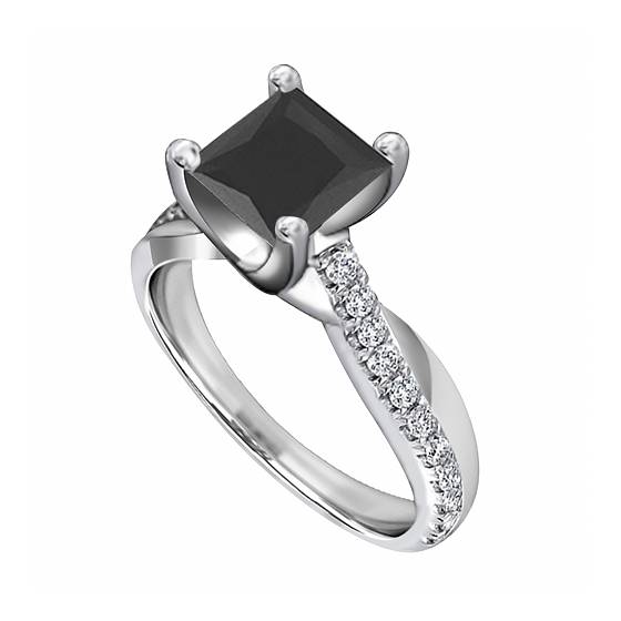 Princess Black Diamond Shoulder Set Ring