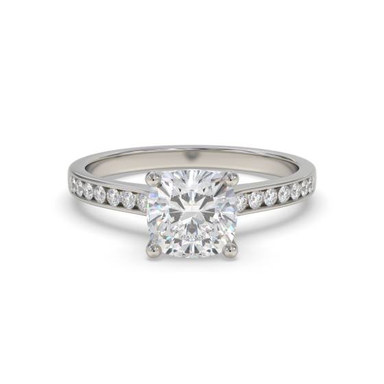 Cushion Diamond Shoulder Set Engagement Ring