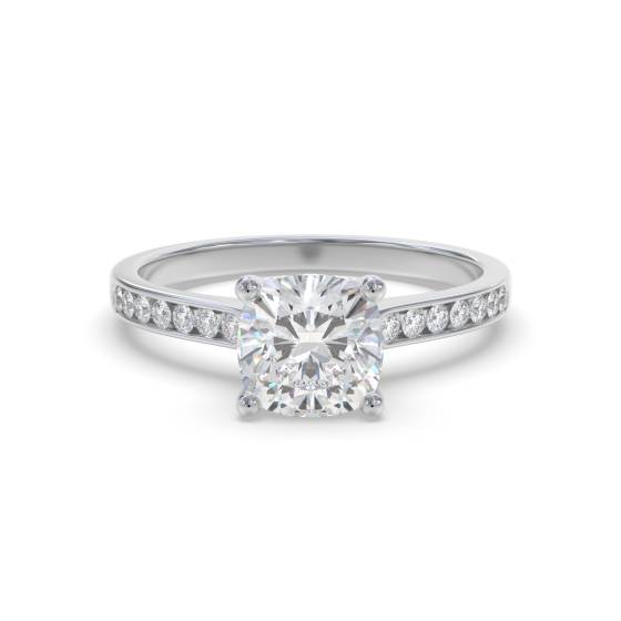 Cushion Diamond Shoulder Set Engagement Ring