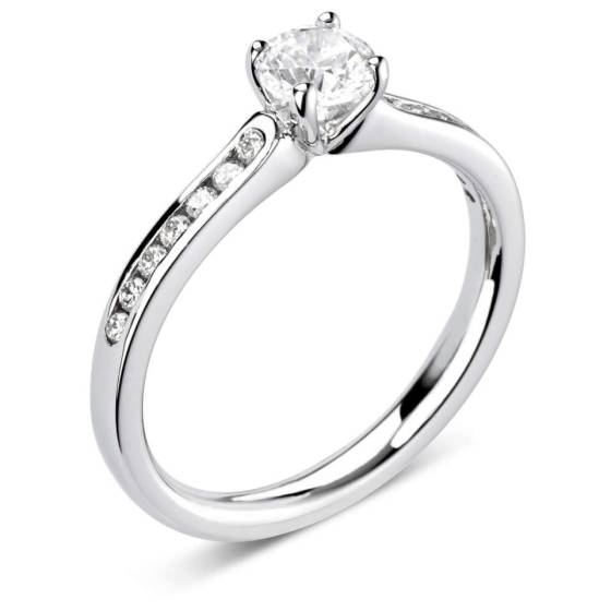1.00ct SI2/F Natural Round Diamond Shoulder Set Engagement Ring in Platinum