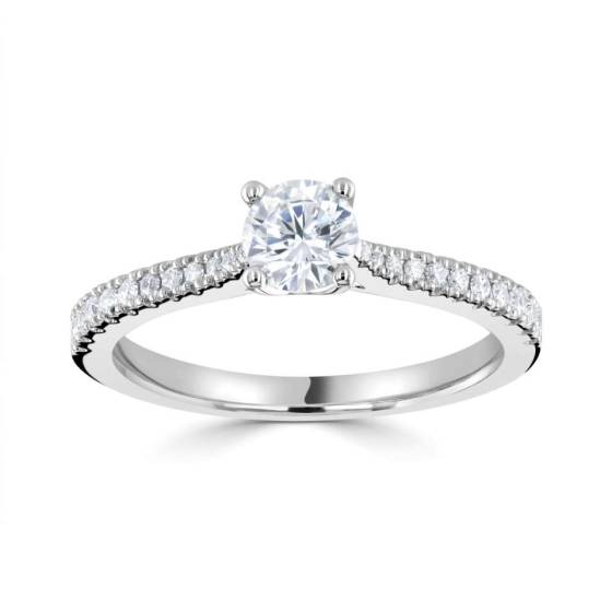 1.00ct SI1/E Natural Round Diamond Shoulder Set Ring in Platinum