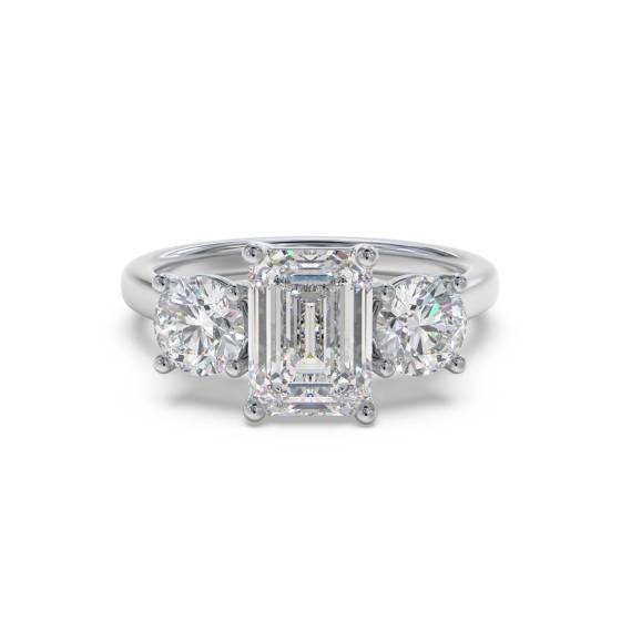 Emerald and Round Diamond Trilogy Ring