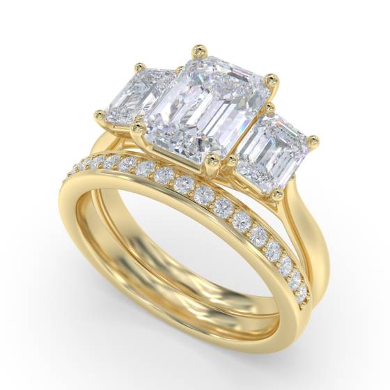 Simple Emerald Diamond Trilogy Ring