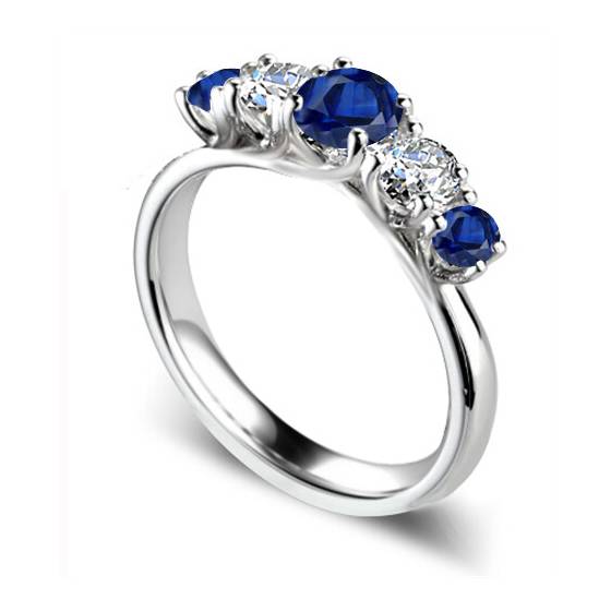 5 Stone Diamond and Blue Sapphire Half Eternity Ring