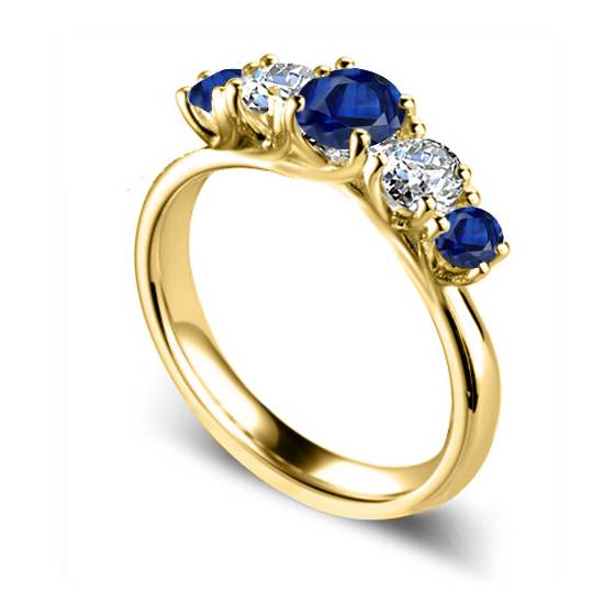 5 Stone Diamond and Blue Sapphire Half Eternity Ring