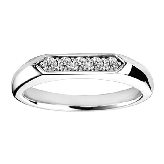 Elongated Hexagonal Signet Ring With Round Diamonds