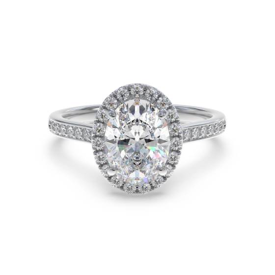 0.82ct SI1/D Natural Oval Cut Diamond Halo Ring in 18k White Gold