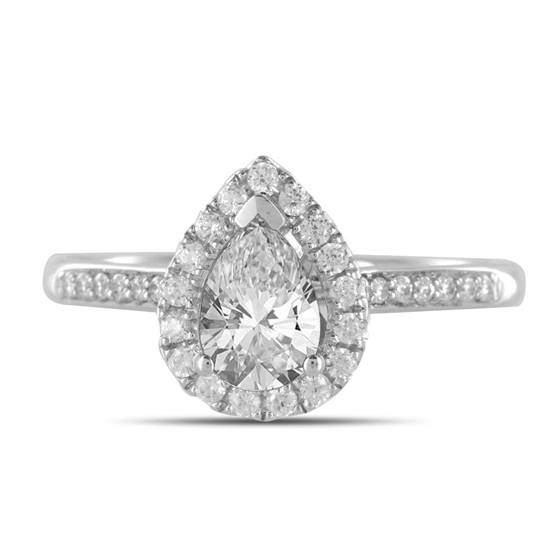 1.00ct SI2/G Natural Pear Diamond Single Halo Shoulder Set Ring in Platinum