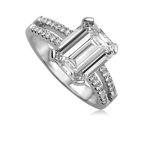 1.60ct SI1/G Natural Emerald Diamond Split Shoulder Engagement Ring in 18k White Gold
