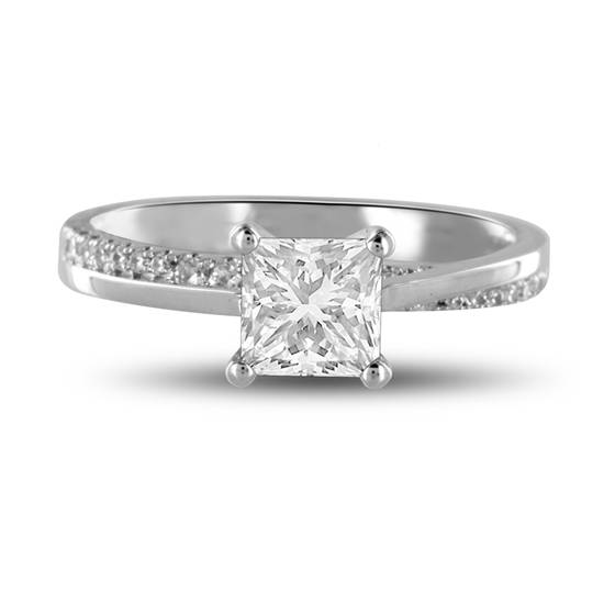 GIA Certified 1.10ct SI2/E Natural Princess Diamond Shoulder Set Ring in Platinum