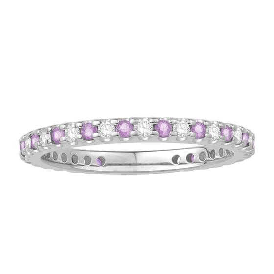 0.50ct VS/E-F Pink Sapphire and Natural Diamond Eternity Ring in 18k White Gold