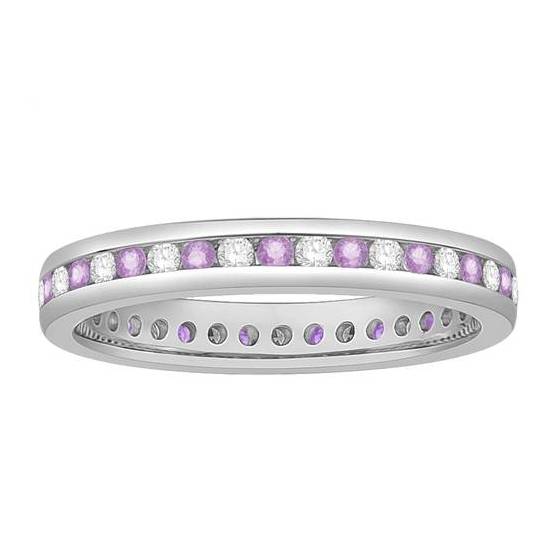 0.55ct VS/E-F Round Cut Pink Sapphire and Diamond Eternity Ring in Platinum
