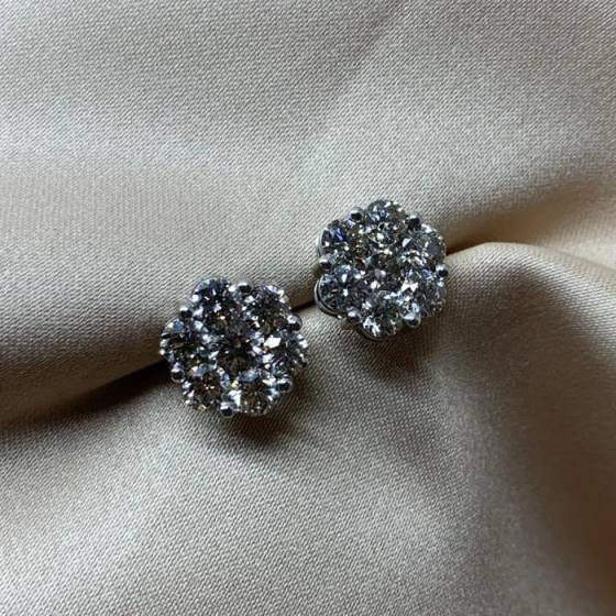 5.00ct SI/G-H Natural Round Cut Diamond Cluster Earrings in 9k White Gold