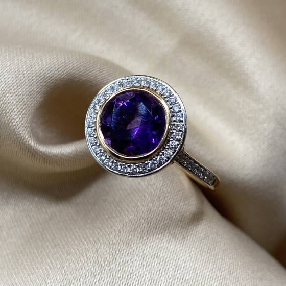 2.10ct VS/F Round Cut Blue Sapphire Gemstone Halo Shoulder Set Ring in 18k Rose Gold