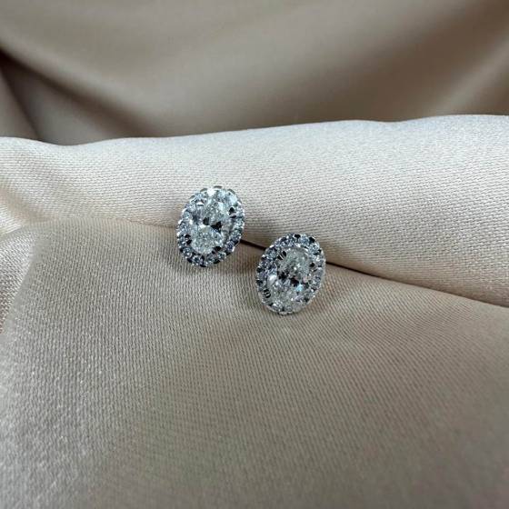 1.16ct SI/F-G Oval Cut Natural Diamond Halo Earrings