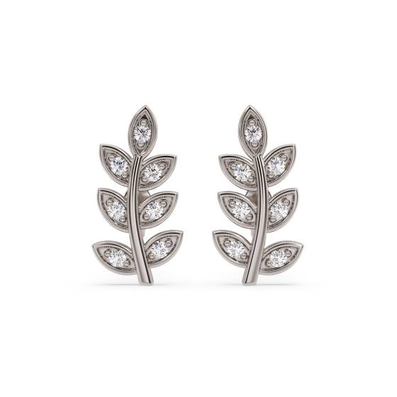 Round Cut Diamond Set Leaf Stud Earrings
