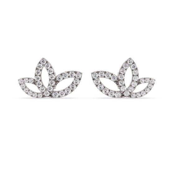 Round Cut Diamond Set Leaf Stud Earrings