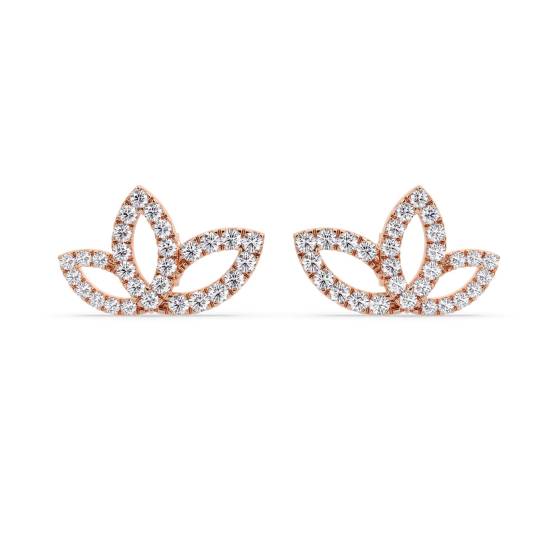 Round Cut Diamond Set Leaf Stud Earrings