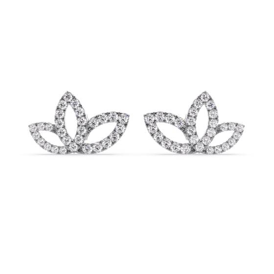 Round Cut Diamond Set Leaf Stud Earrings