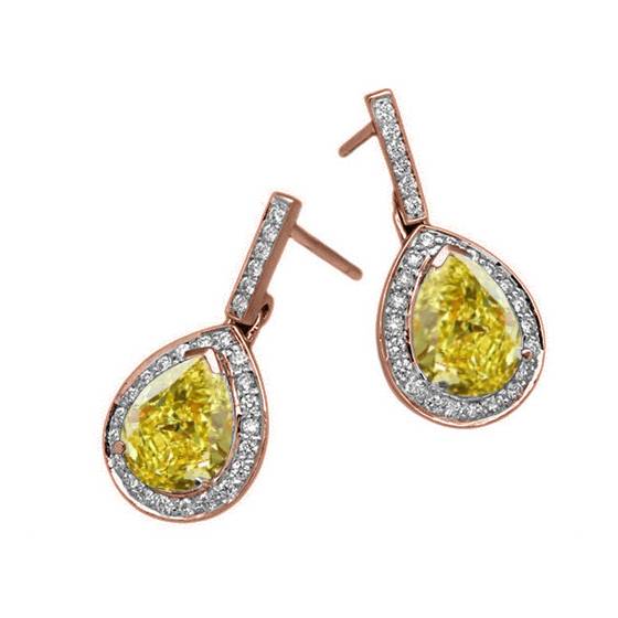 Fancy Yellow Pear Diamond Halo Earrings