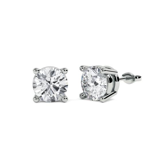 2.02ct I1/E-F Natural Round cut Diamond Stud Earrings in 18k White Gold