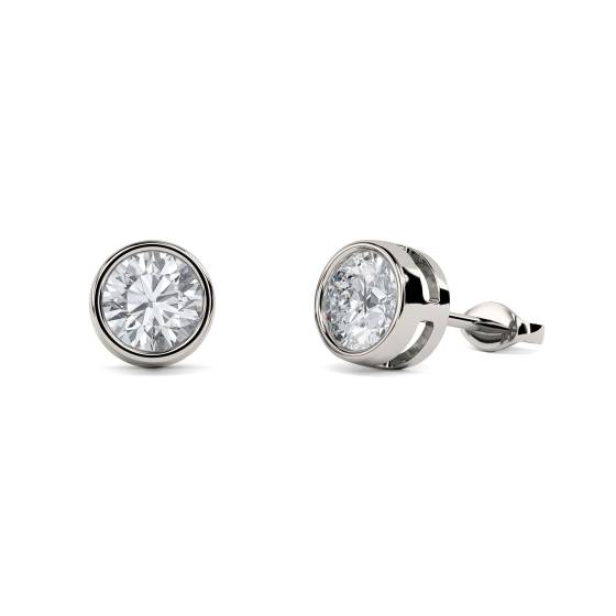 1.02ct VS/H-I Natural Round Diamond Bezel Set Designer Earrings in 18k White Gold