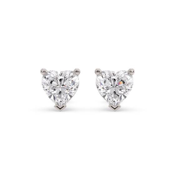 Three Claw Heart Shape Diamond Stud Earrings