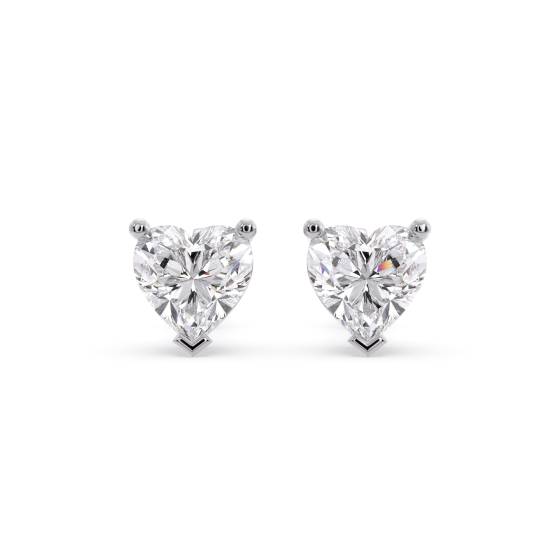 Three Claw Heart Shape Diamond Stud Earrings