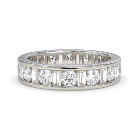 1.50ct VS/D-E Round and Natural Baguette Diamond Full Eternity Ring in Platinum
