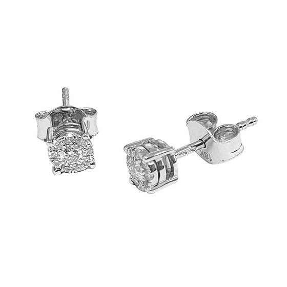 0.17ct VS/E-F Round Cut Natural Cluster Diamond Earrings in 18k White Gold