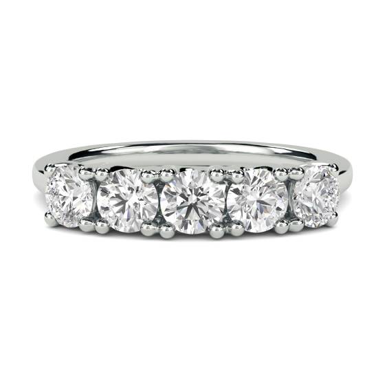 0.50ct SI2/G 5 Stone Natural Round Diamond Half Eternity Ring in 18k White Gold