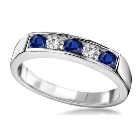 0.50ct SI2/G Five Stone Blue Sapphire and Natural Diamond Eternity Ring in 18k White Gold