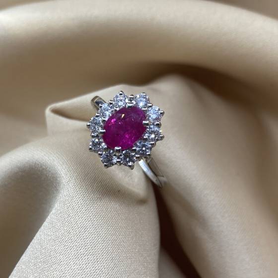 2.16ct VS/F Oval Cut Pink Sapphire Gemstone Halo Ring in 18k White Gold