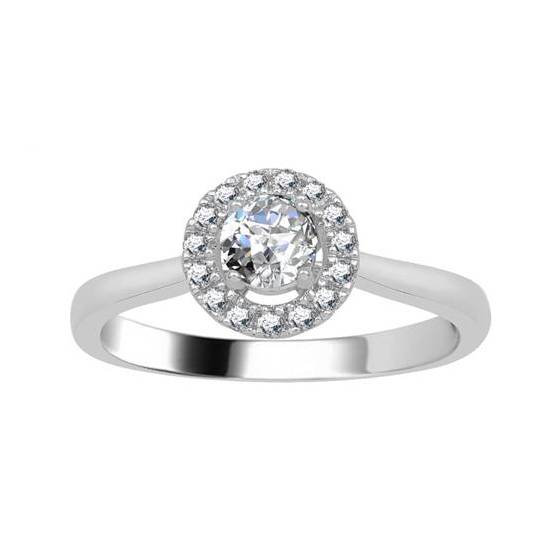 0.47ct VS/F Natural Round Cut Diamond Halo Ring in 18k White Gold