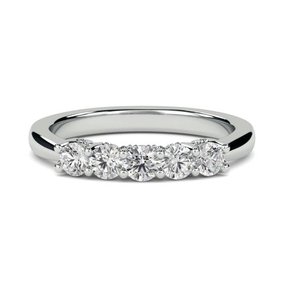0.50ct VS/E-F Natural Round Cut Diamond 5 Stone Ring in 18k White Gold