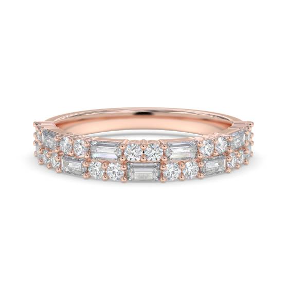Round and Baguette Diamond Cluster Eternity 2 Row All Horizontal Ring