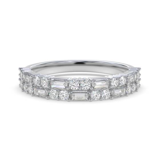 Round and Baguette Diamond Cluster Eternity 2 Row All Horizontal Ring