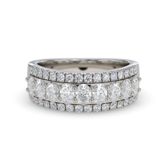 Oval and Round Diamond Three Row Prong Set Eternity Ring