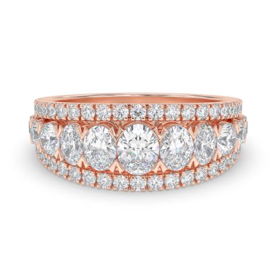 Oval and Round Diamond Three Row Prong Set Eternity Ring