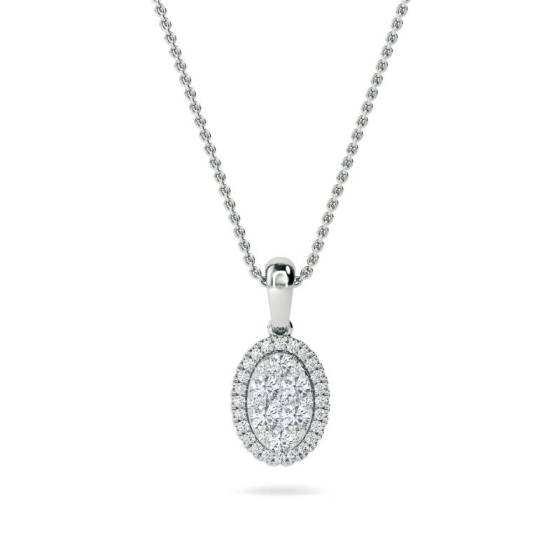 0.50ct VS/E-F Natural Round Cut Diamond Cluster Pendant in 18k White Gold